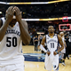Zach Randolph, No. 50, and Mike Conley, No. 11, of the Memphis Grizzlies during Game 4 of the Western Conference finals of the NBA playoffs at the FedExForum in Memphis, Tenn., on May 27, 2013
